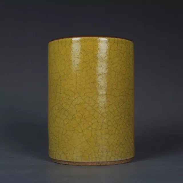 Chinese Old Porcelain Yellow Crackle Glaze Small Brush Pot