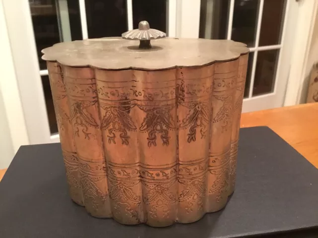 Antique Silverplate on Copper Ornate Engraved Tea Caddy