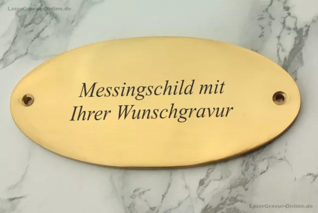 MESSINGSCHILD Türschild Grabschild - oval 135x65 mm - mit Ihrer WUNSCHGRAVUR