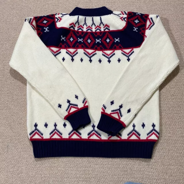 VINTAGE JC Penney 60s Sweater Mens Large White Blue Fair Isle Nordic Jumper USA