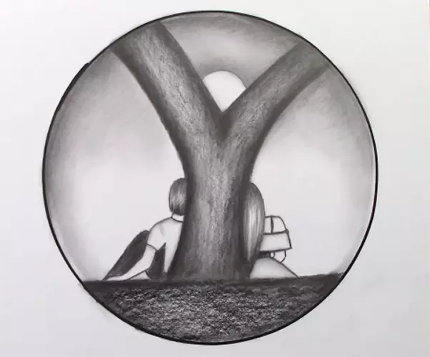 A4 Original Circle Pencil Art Scenery Drawing Lead Based 2B/HB Free Shipping