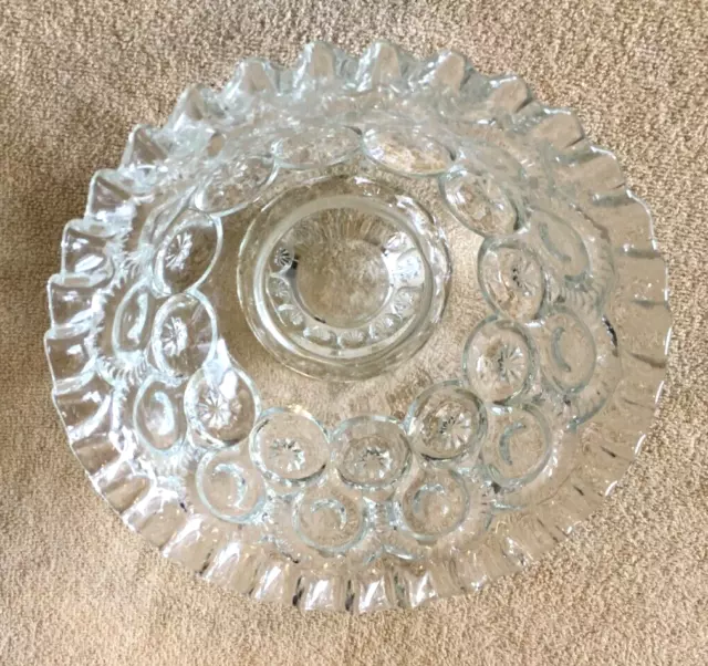 Vintage LE Smith Moon and Stars clear Glass Ruffled Bowl