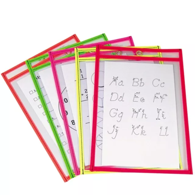 10pcs Resuable Dry Erase Pockets Assorted Colors Stationery Supplies for Office