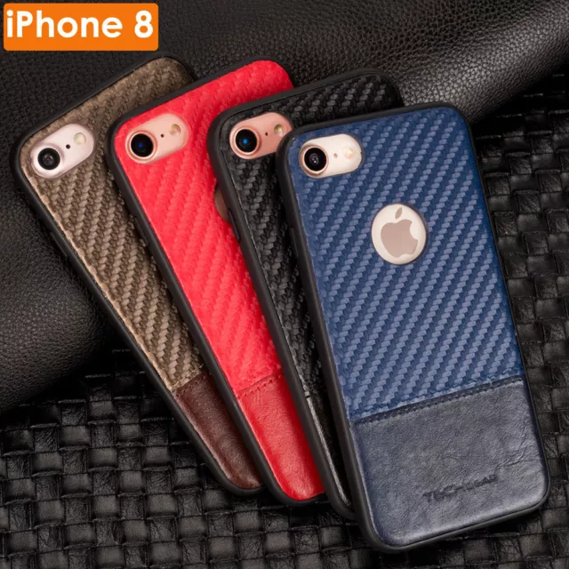 Premium Luxury Carbon Fibre Effect Leather Case Cover Shell for iPhone 8, SE 4.7