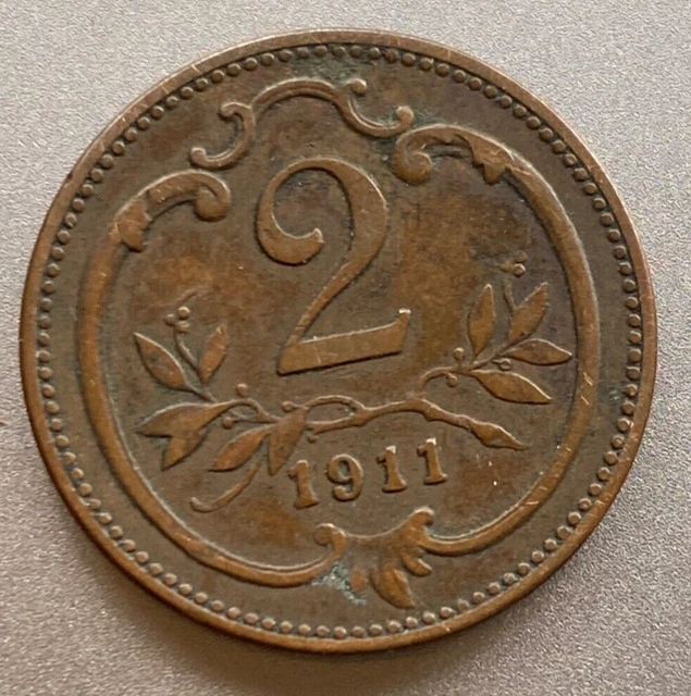 1911 Austria 2 Heller Coin Good Condition. Antique Foreign coin.