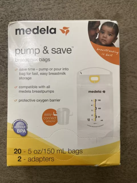 Medela Pump & Save Breastmilk Storage Bags 20 ct with 2 Easy Connect Adapters