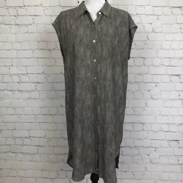 Eileen Fisher 100% Silk Chainette Print Shirt Dress Size M