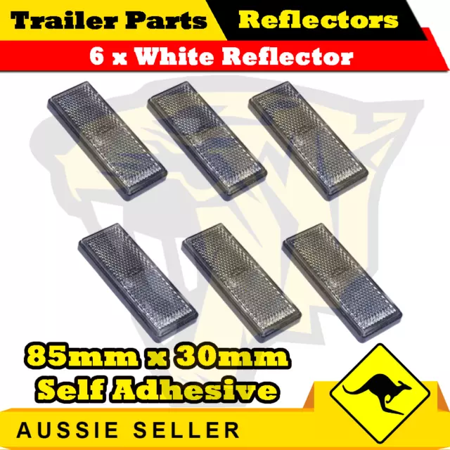 6 x White 85mm x 30mm Self Adhesive Reflectors-Superior Trailers