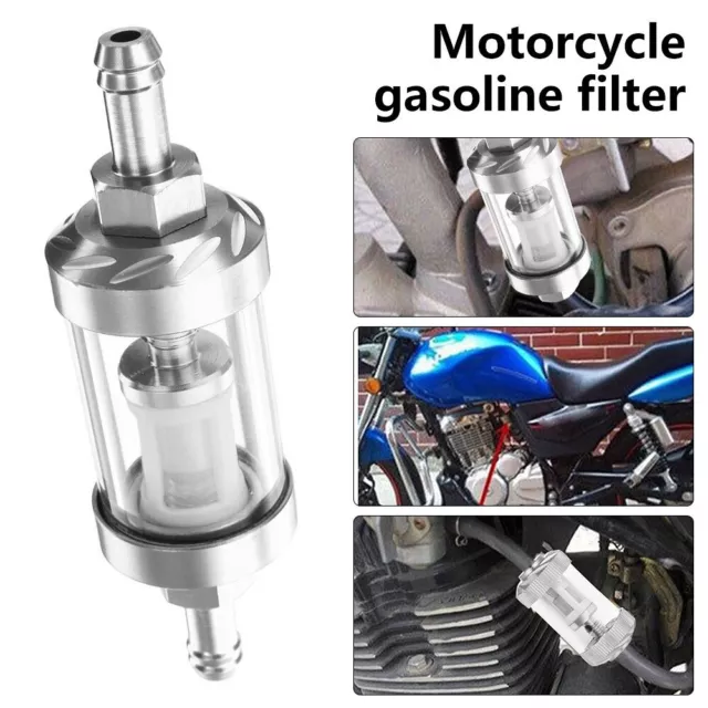 Universal Waschbar Motorrad ATV 8mm Chrom Glas Kraftstoff Filter Benzin Diesel