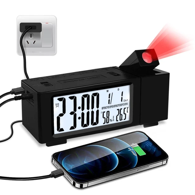 Projection Réveil LED Affichage 180 ° Projecteur Snooze pour le chevet de la