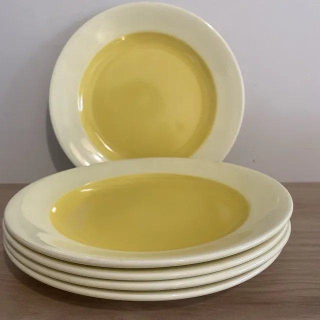 5 anciennes assiettes plates faience Salins TRES Vintage Année 1950 jaune blanc