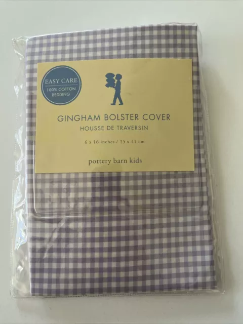 NEW POTTERY BARN KIDS GINGHAM BOLSTER COVER Purple & White 6x16”