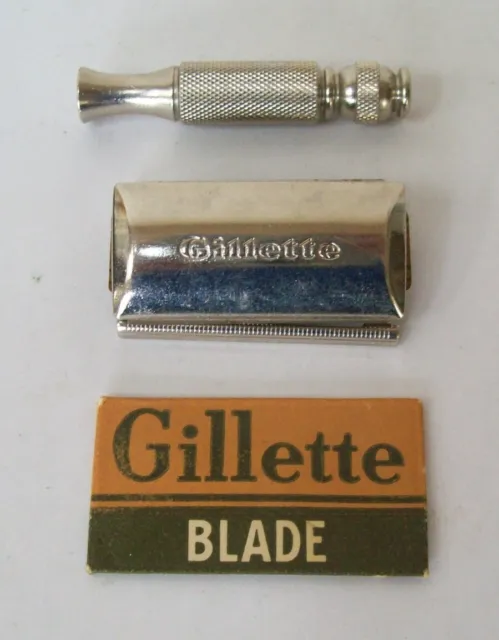Vintage Gillette J-3 Mini Safety Razor Tech De Travel Kit With Gold Case