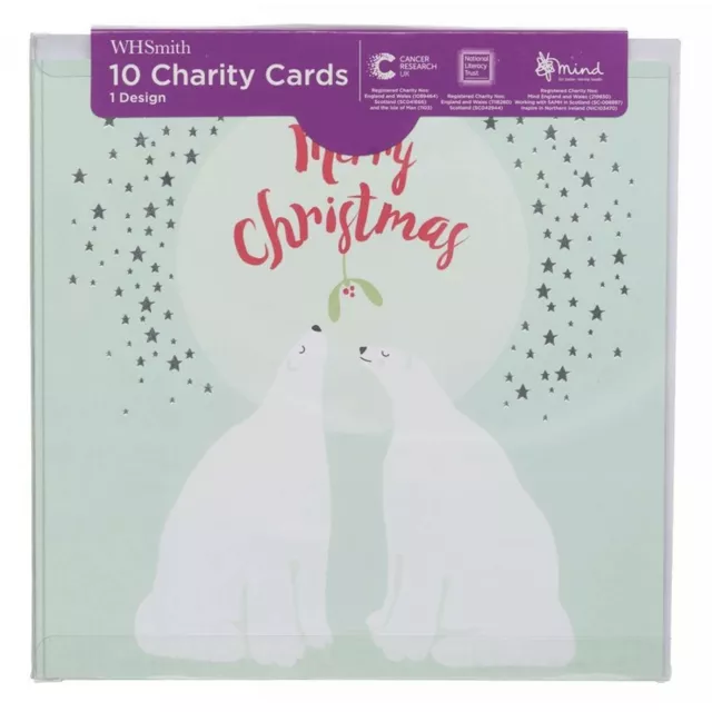 WHSmith Kissing Polar Bears Charity Christmas Cards With Envelopes Pack Of 10