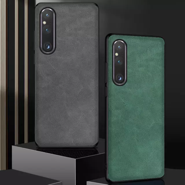 For Sony Xperia 1 V, Luxury Hybrid Retro Leather Soft Rubber Slim Case Cover