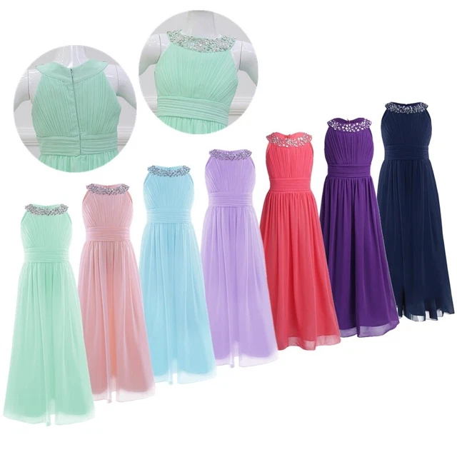 Bambina Chiffon Abito Lungo Matrimonio Principessa Vestito Ragazza 4-14 Anni 3