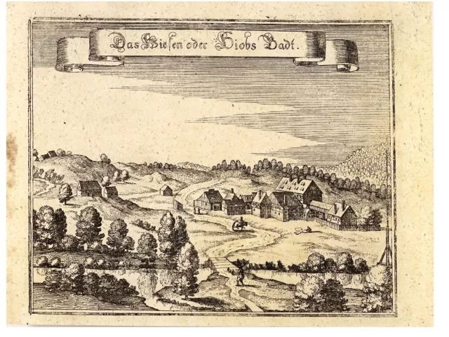 THERMALBAD  WIESENBAD BEI ANNABERG  Orig. Kupferstich v. M. Merian ca. 1650