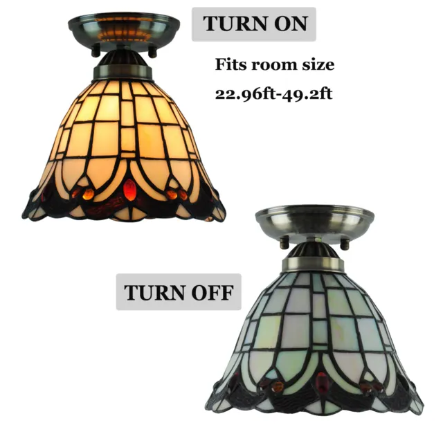Tiffany Style Baroque Bowl Stained Glass Shade Ceiling Light Flush Mount Lamp