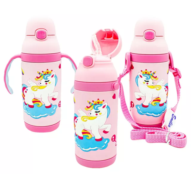 Dinosaur Kids Water Bottle Flask Straw BPA FREE Leak Proof Handles Strap 3