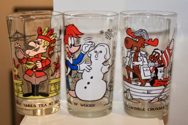 Set of 3 Vintage Arby's Collector Glasses, Bullwinkle, Woody Woodpecker & Dudley