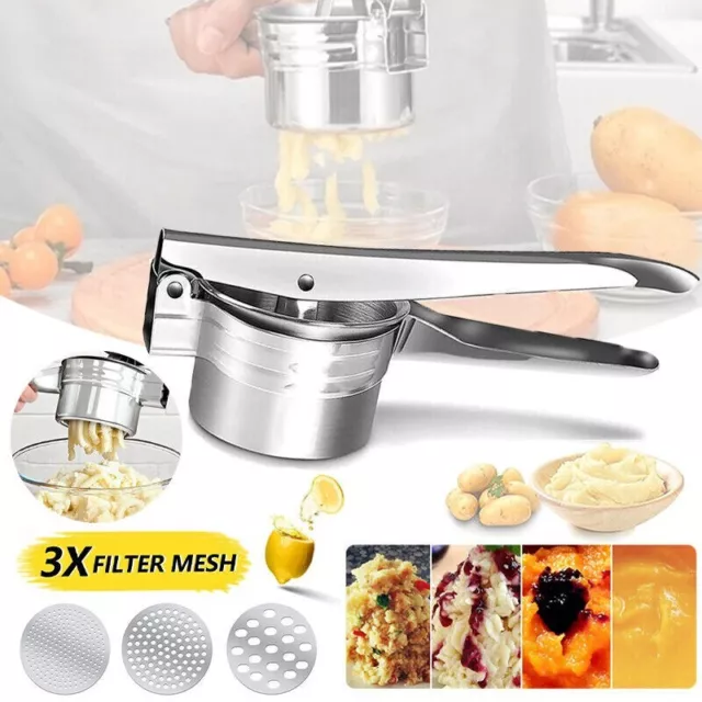 Potato Ricer Masher Fruit Press With 3 Discs Professional All Stainless Steel AU