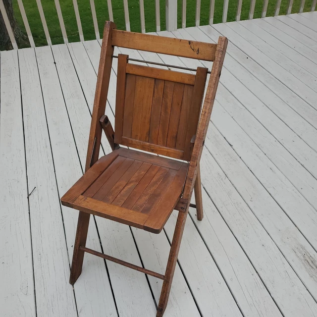 VINTAGE FOLDING CHAIR Mid Century Wooden Slat Seat MCM VGC unknown make