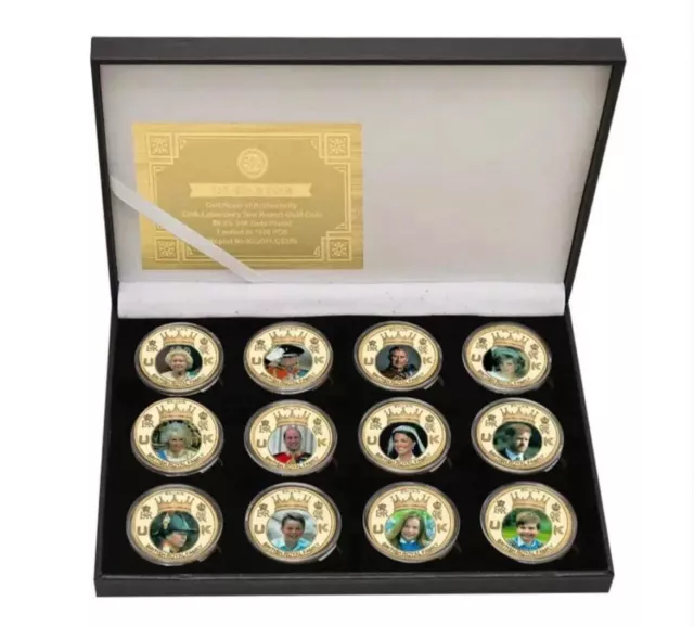 The British Royal Family x12 Piece Coin Set Family Tree, King Queen Diana