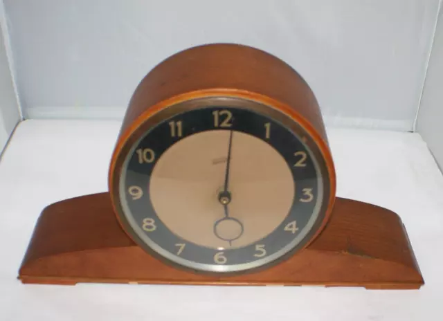 Restored Antique Telavox Mantle Shelf Clock Chime Mahogany Veneer Round Face