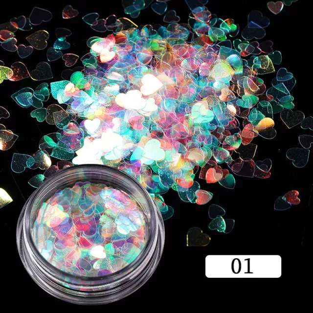 Uñas de colores lentejuelas deslumbrantes irregularidades corazones copos redondos 〇
