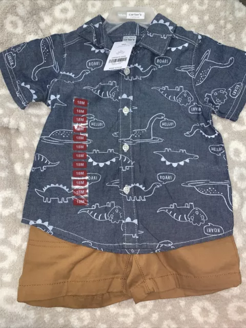 NEW Carter's Baby Boys 2 Piece Brown Short & Dinosaur Top Set Size 18 Months