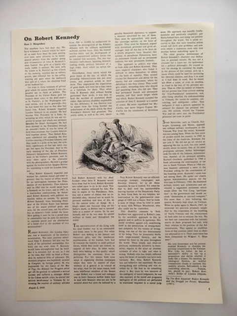 Robert Kennedy Bobby Memorial Legacy Assassination NYRB Aug 1 1968 ~9x12" 2pp