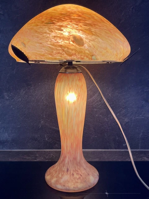 Superbe lampe champignon en pâte de verre Orange Et Jaune SILEA .Vintage