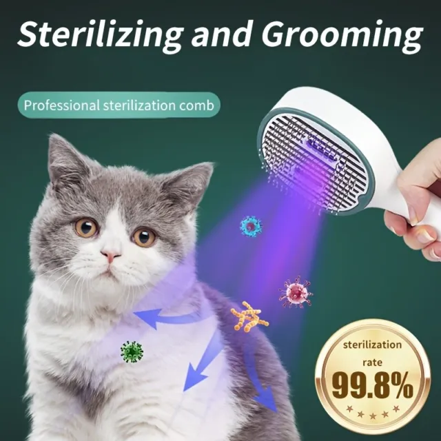 Cat Comb Dog Hair Remover Brush UVC Sterilization Pet Grooming Slicker Needle Co