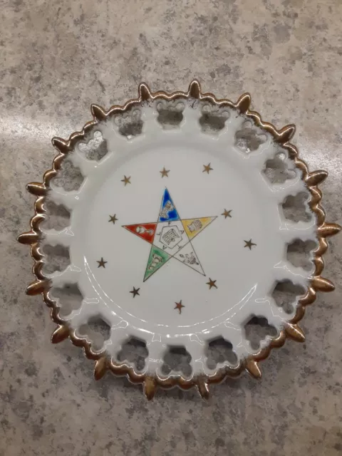 Vintage Hand Painted P-171 Eastern Star Plate With Lacy Edge 8"