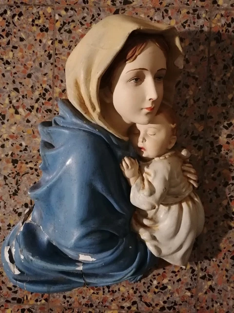 Scultura Di Gesso Madonna Con Bambino Originale Anni '50 Modello Depositato