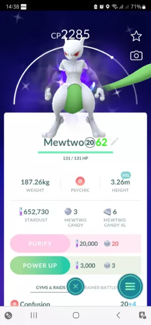 Pokémon Go Mewtwo, Shiny Mewtwo Moveset Shadow Ball-Psystrike - Tra'de -  PT'C