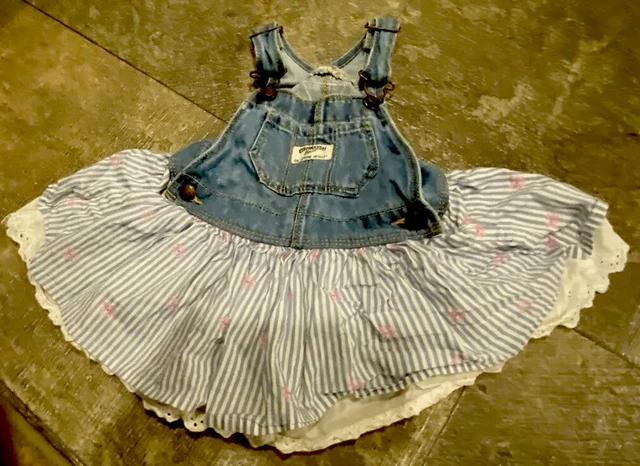 Oshkosh Denim Jumper Dress New 18 months GUC Girls Eyelet Petticoat White Lined