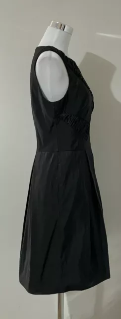 CUE SIZE 10 Dress Black Stripe Fit & Flare Shiny Taffeta Pockets Work ...
