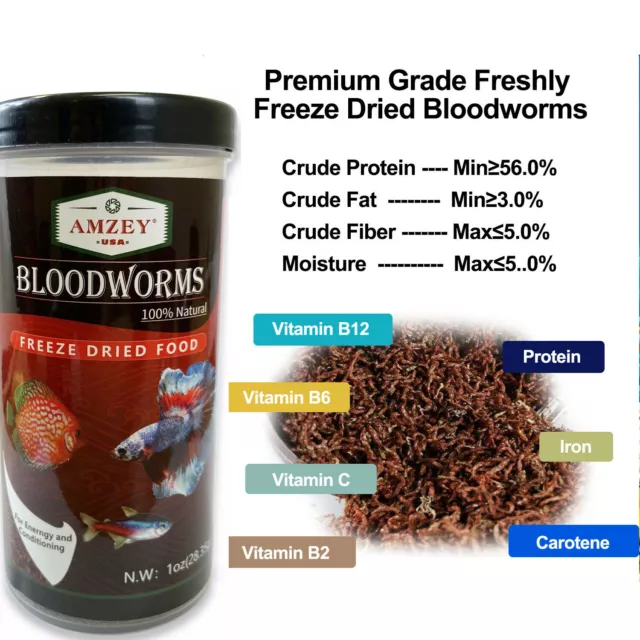 Freeze Dried Blood Worms -Goldfish Cichlid  Betta Fish Guppy Discus Turtle Food