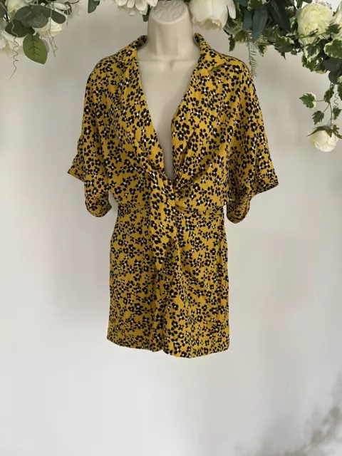 Influence Playsuit Size 8 Mustard Yellow Floral Plunge Tie Front Playlist LE97