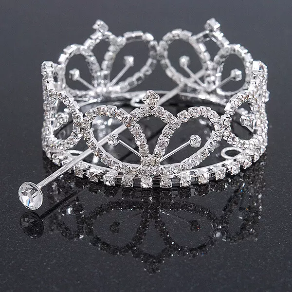 Statement Full Round Clear Crystal Queen Crown Rhinestone Bridal Tiara Pageant