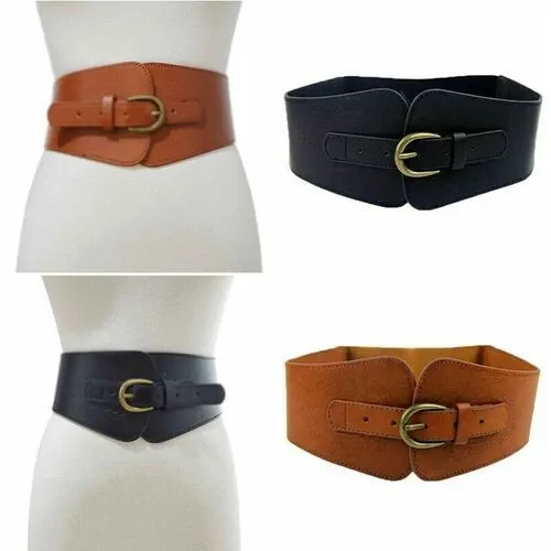 Women's Super Wide Faux Leather Totem Print Elastic Stretch Corset Cinch Belt