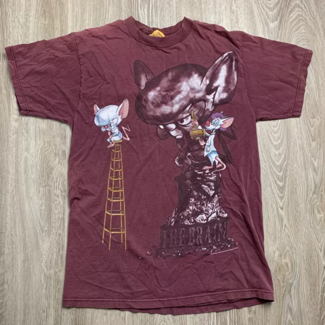 ANIMANIACS PINKY AND The Brain Vintage 1995 Graphic Tee T Shirt Maroon ...