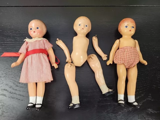 Vintage Lot Of 3 EFFANBEE Wee Patsy Doll 6 Inches Composition See Condition