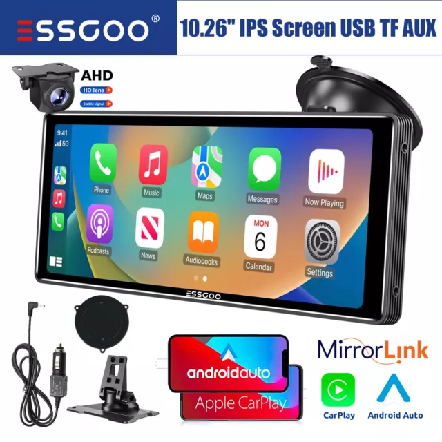 10.26" Portable Car Radio Stereo Touch Screen Wireless CarPlay Android Auto+ AHD