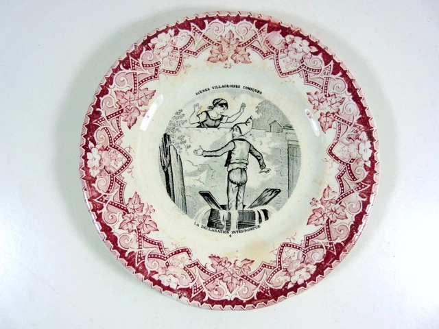 Assiette Décorative Ancienne Lunéville - Motif Marin, Rose Et Blanc - Demi-porcelaine