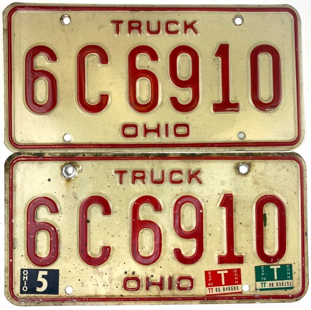 OHIO 1975 OLD License Plate Truck Set Garage Man Cave Vintage Decor