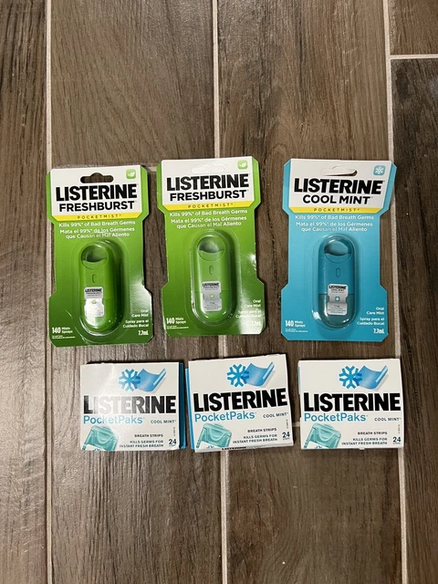 Lote de 6 Listerine Freshburst/PocketPaks Cool Como Nuevo en Caja
