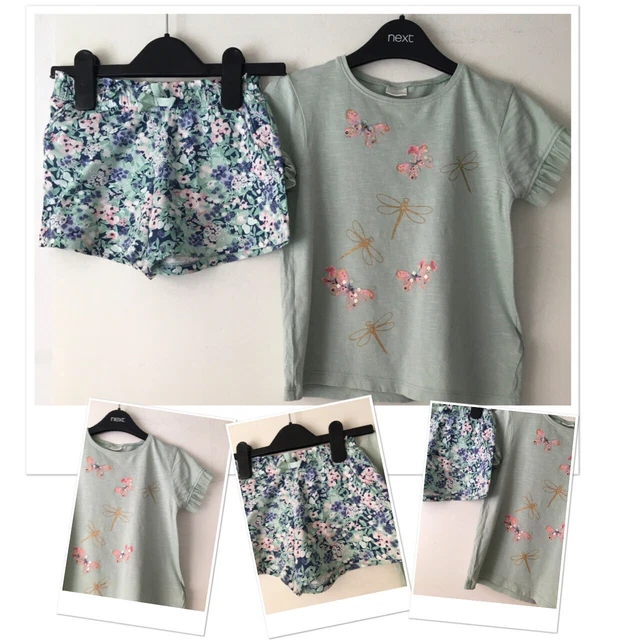 H&M ragazze bellissimi pantaloncini estivi floreali & prossima applique top farfalla 3-4 anni
