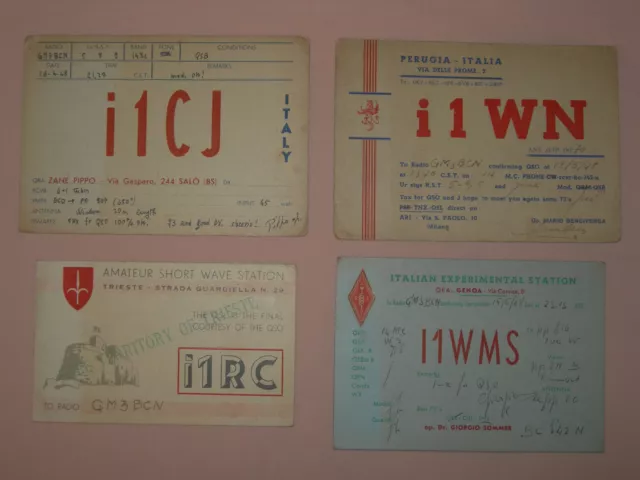 4 x Italy Italian Amateur Radio HAM QSL Postcards Cards 1940s 1948